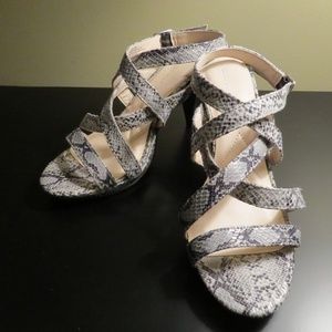 Andrew Geller Strappy Gray Snakeskin Sandals